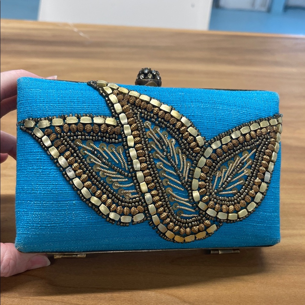 Jack Rogers Elegant Blue and Gold Clutch
